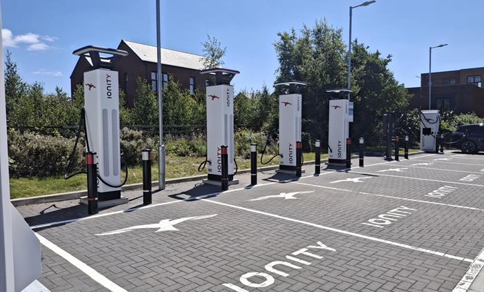 Electric vehcle chargers in a hotel car park